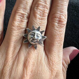 Whimsical Sterling Silver Smiling Sun Ring